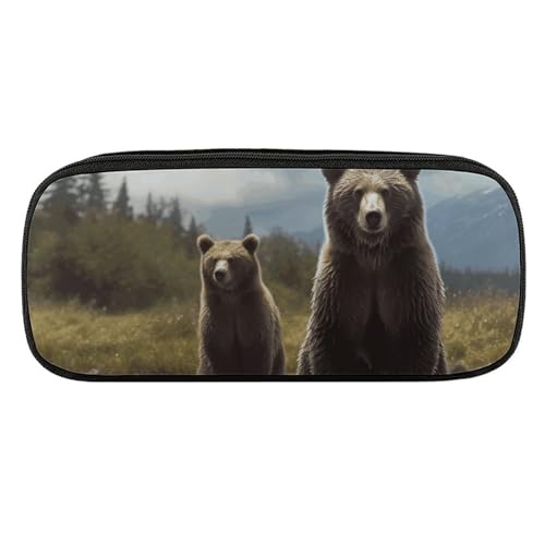 NWTRJ Encounter Federmäppchen mit Tierbärmotiv, wasserdicht, Leder, große Kapazität, für Stifte, Pounch, Kosmetik, Make-up-Tasche für Damen und Herren, Stil:, Einheitsgröße von NWTRJ