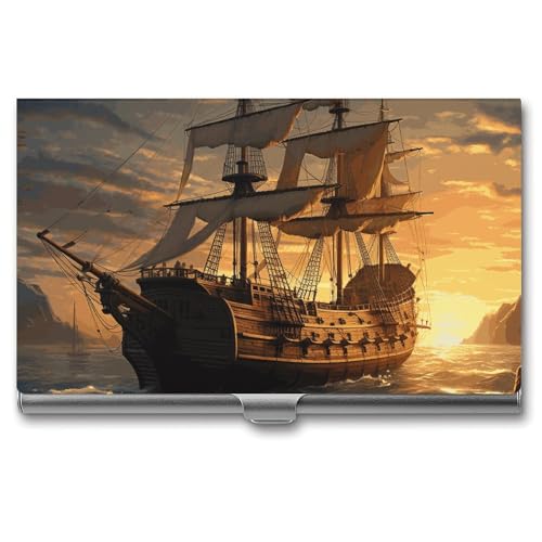 NWTRJ Fantasy Piratenschiff Visitenkartenhalter Slim Portable Visitenkartenetui Metall Tasche Namenskartenhalter Brieftasche für Männer Frauen Büro Reisen von NWTRJ