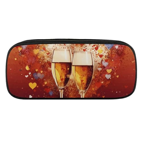 NWTRJ Federmäppchen aus Leder, buntes Herz, Champagner, wasserdicht, großes Fassungsvermögen, für Stifte, Kosmetik, Make-up-Tasche für Damen und Herren, Stil:, Einheitsgröße von NWTRJ