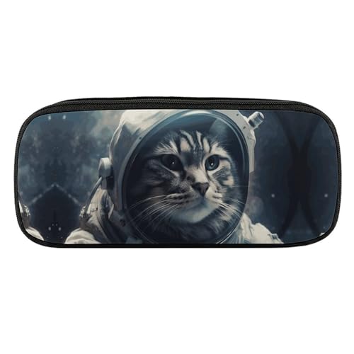 NWTRJ Federmäppchen mit Astronauten-Katze im Weltraum, wasserdicht, Leder, großes Fassungsvermögen, für Stifte, Pounch, Kosmetik, Make-up-Tasche für Damen und Herren, Stil:, Einheitsgröße von NWTRJ