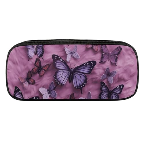NWTRJ Federmäppchen mit Aufschrift "All Butterflies Are On Purple Background", wasserdicht, Leder, großes Fassungsvermögen, für Stifte, Pounch, Kosmetik, Make-up-Tasche für Damen und Herren, Stil:, von NWTRJ