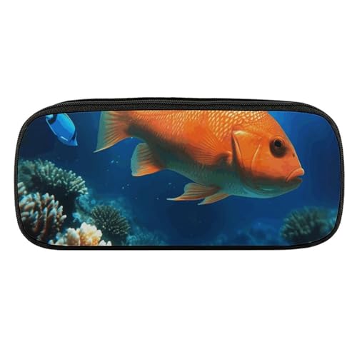 NWTRJ Federmäppchen mit Fisch auf der Unterseite des Meeres, wasserdichtes Leder-Federmäppchen, großes Fassungsvermögen, für Stifte, Kosmetik, Make-up-Tasche für Damen und Herren, Stil:, Einheitsgröße von NWTRJ