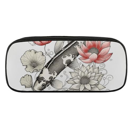 NWTRJ Federmäppchen mit Fischmotiv, japanisches Karpfenblätter, Blume, wasserdicht, Leder, große Kapazität, für Stifte, Pounch, Kosmetik, Make-up-Tasche für Damen und Herren von NWTRJ