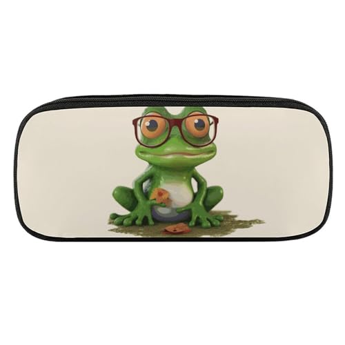 NWTRJ Federmäppchen mit Frosch mit Brille, wasserdicht, Leder, großes Fassungsvermögen, für Stifte, Pounch, Kosmetik, Make-up-Tasche für Damen und Herren, Stil:, Einheitsgröße von NWTRJ