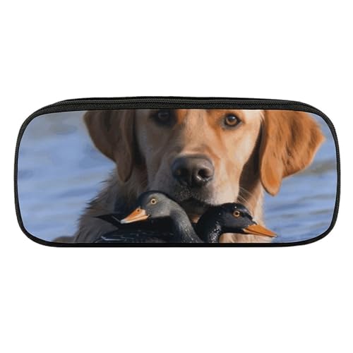 NWTRJ Federmäppchen mit Hund und Ente im Wasser, wasserdicht, Leder, großes Fassungsvermögen, für Stifte, Kosmetik, Make-up-Tasche für Damen und Herren, Stil:, Einheitsgröße von NWTRJ