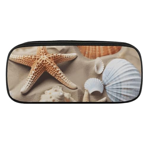 NWTRJ Federmäppchen mit Meeresmuschel, Seestern, wasserdicht, Leder, großes Fassungsvermögen, für Stifte, Pounch, Kosmetik, Make-up-Tasche für Damen und Herren, Stil:, Einheitsgröße von NWTRJ