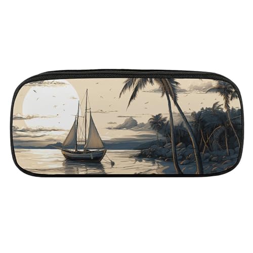 NWTRJ Federmäppchen mit Palmen, Fischerboot, wasserdicht, Leder, großes Fassungsvermögen, für Stifte, Pounch, Kosmetik, Make-up-Tasche für Damen und Herren, Stil:, Einheitsgröße von NWTRJ