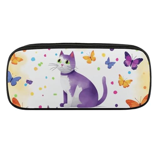 NWTRJ Federmäppchen mit Schmetterlingen, gepunktet und Katze, wasserdicht, Leder, großes Fassungsvermögen, für Stifte und Kosmetik, Make-up-Tasche für Damen und Herren, Stil:, Einheitsgröße von NWTRJ