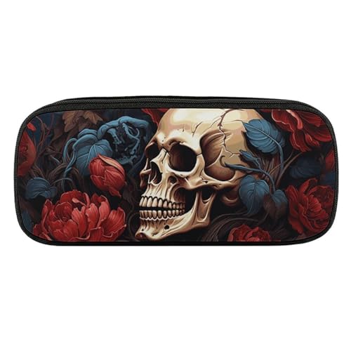 NWTRJ Federmäppchen mit Totenkopf-Motiv, wasserdicht, Leder, großes Fassungsvermögen, für Stifte, Pounch, Kosmetik, Make-up-Tasche für Damen und Herren, Stil:, Einheitsgröße NWTRJ Federmäppchen mit Totenkopf-Motiv, wasserdicht, Leder, großes Fassungsvermögen, für Stifte, Pounch, Kosmetik, Make-up-Tasche für Damen und Herren, Stil:, Einheitsgröße von NWTRJ