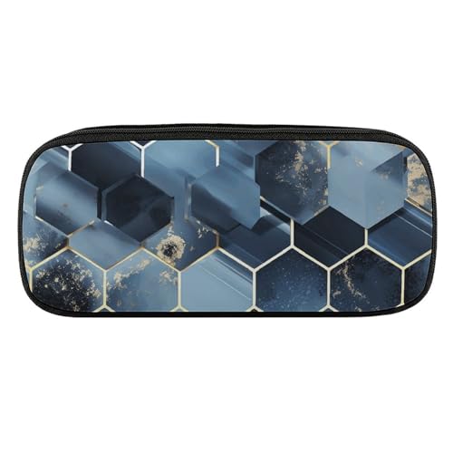 NWTRJ Federmäppchen mit blauen Sechsecken und Diamanten, wasserdicht, Leder, großes Fassungsvermögen, für Stifte, Kosmetik, Make-up-Tasche für Damen und Herren, Stil:, Einheitsgröße von NWTRJ