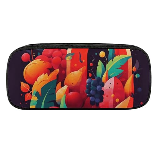 NWTRJ Federmäppchen mit buntem Obst und Gemüse, wasserdichtes Leder-Federmäppchen, großes Fassungsvermögen, Kosmetiktasche, Make-up-Tasche für Damen und Herren von NWTRJ