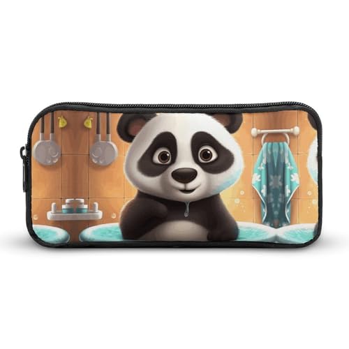 NWTRJ Federmäppchen mit großem Fassungsvermögen, Motiv: Panda im Badezimmer, niedlicher Reißverschluss, Kosmetiktasche, Aufbewahrungstasche für Damen und Herren, Stil:, 22*12*5cm von NWTRJ