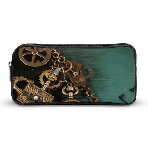 NWTRJ Federmäppchen mit großem Fassungsvermögen, Steampunk-Uhren, Schlüssel und Ketten, Stifteetui, niedlicher Reißverschluss, Kosmetiktasche, Aufbewahrungstasche für Damen und Herren von NWTRJ