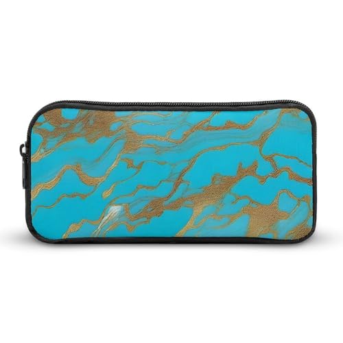 NWTRJ Federmäppchen mit großem Fassungsvermögen, Türkis, Blau, Gold, Stifteetui, niedlicher Reißverschluss, Kosmetiktasche, Aufbewahrungstasche für Damen und Herren, Stil:, 22*12*5cm von NWTRJ