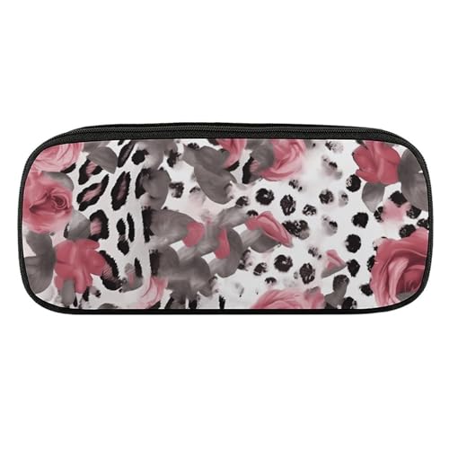 NWTRJ Federmäppchen mit niedlichem Rosenmuster, Leopardenmuster, wasserdicht, Leder, großes Fassungsvermögen, für Stifte, Kosmetik, Make-up-Tasche für Damen und Herren, Stil:, Einheitsgröße von NWTRJ
