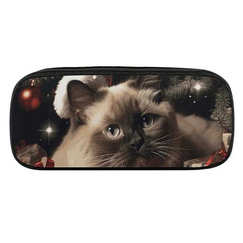 NWTRJ Federmäppchen mit weihnachtlicher siamesischer Katze, wasserdicht, Leder, großes Fassungsvermögen, für Stifte, Kosmetik, Make-up-Tasche für Damen und Herren, Stil:, Einheitsgröße von NWTRJ