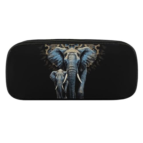NWTRJ Federmäppchen mit zwei Elefanten auf schwarzem Hintergrund, zwei Elefanten, wasserdichtes Leder-Federmäppchen, großes Fassungsvermögen, Stifte-Pounch-Kosmetik-Make-up-Tasche für Damen und von NWTRJ