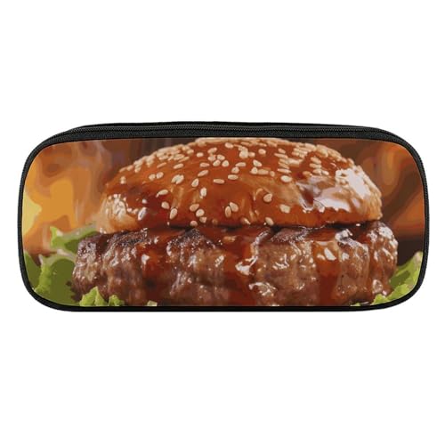 NWTRJ Hamburger Steak Fast Food Federmäppchen Wasserdicht Leder Federmäppchen Große Kapazität Stift Pounch Kosmetik Make-up Tasche für Damen Herren, Stil:, Einheitsgröße von NWTRJ