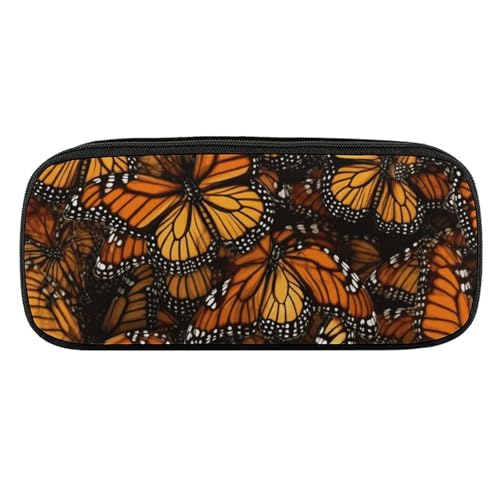 NWTRJ Heaps of Orange Federmäppchen Monarch Schmetterlinge Wasserdicht Leder Federmäppchen Große Kapazität Stift Pounch Kosmetik Make-up Tasche für Damen Herren, Stil:, Einheitsgröße von NWTRJ