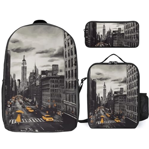 NWTRJ Love from New York 3-teiliges Rucksack-Set mit Lunchtasche und Federmäppchen, Reise-Laptop-Taschen, leicht, lässig, Tagesrucksack für Damen und Herren, Stil, Einheitsgröße, Stil:, Einheitsgröße von NWTRJ