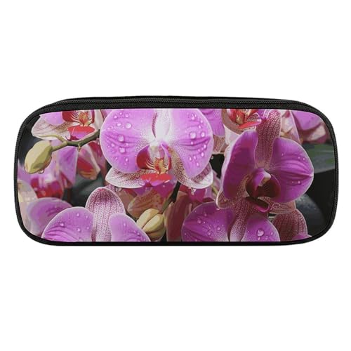 NWTRJ Orchideen-Federmäppchen, wasserdicht, Leder, großes Fassungsvermögen, Stifte-Pounch-Kosmetiktasche, Make-up-Tasche für Damen und Herren von NWTRJ