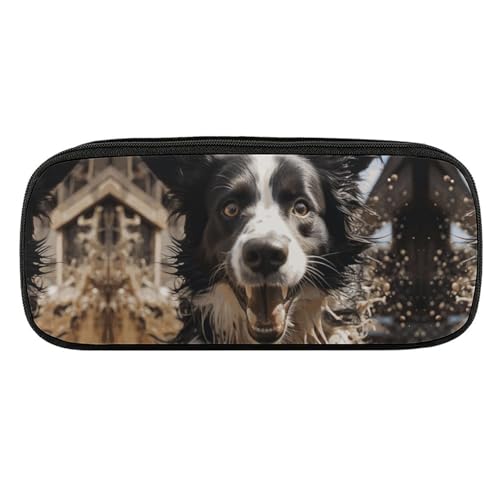 NWTRJ Pastor Border Collie Federmäppchen, wasserdicht, Leder, großes Fassungsvermögen, für Stifte, Pounch, Kosmetik, Make-up-Tasche für Damen und Herren, Stil:, Einheitsgröße von NWTRJ
