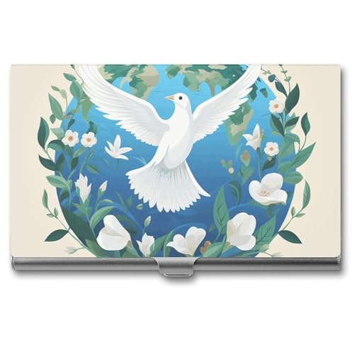 NWTRJ Peace on Earth Visitenkartenhalter, schmal, tragbar, Visitenkartenetui, Metalltasche, Namenskartenhalter, Brieftasche für Männer und Frauen, Büro, Reisen von NWTRJ
