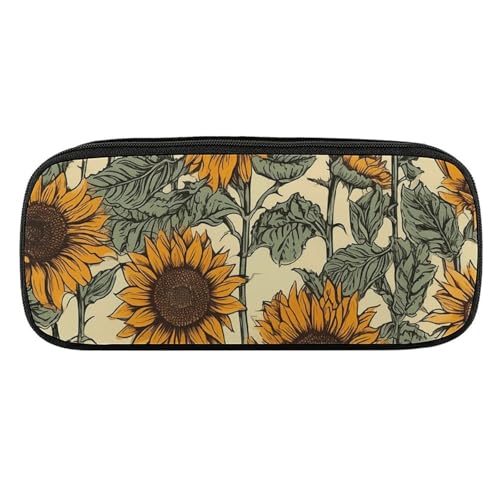 NWTRJ Romantisches Federmäppchen mit Sonnenblumen-Motiv, wasserdicht, Leder, großes Fassungsvermögen, für Stifte und Kosmetik, Make-up-Tasche für Damen und Herren, Stil:, Einheitsgröße von NWTRJ