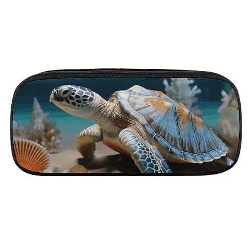 NWTRJ Sea Conch Shell Seestern Schildkröte Federmäppchen Wasserdicht Leder Federmäppchen Große Kapazität Stift Pounch Kosmetik Make-up Tasche für Damen Herren, Stil:, Einheitsgröße von NWTRJ