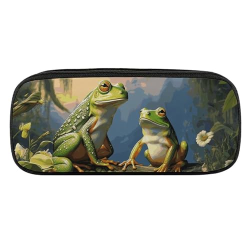 NWTRJ Viele Frösche singen auf den Zweigen, Sommer, Schmetterlinge, See, Wasser, Federmäppchen, wasserdicht, Leder, Federmäppchen, großes Fassungsvermögen, für Kosmetik, Make-up-Tasche für Damen und von NWTRJ