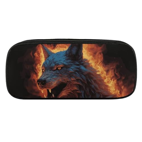 NWTRJ Wolf umgeben von Feuer, Federmäppchen, wasserdicht, Leder, große Kapazität, für Stifte, Pounch, Kosmetik, Make-up-Tasche für Damen und Herren, Stil:, Einheitsgröße von NWTRJ