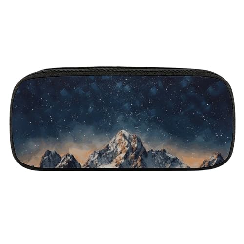 Starry Night The Mountains Federmäppchen, wasserdicht, Leder, großes Fassungsvermögen, für Stifte, Kosmetik, Make-up-Tasche für Damen und Herren, Stil:, Einheitsgröße von NWTRJ