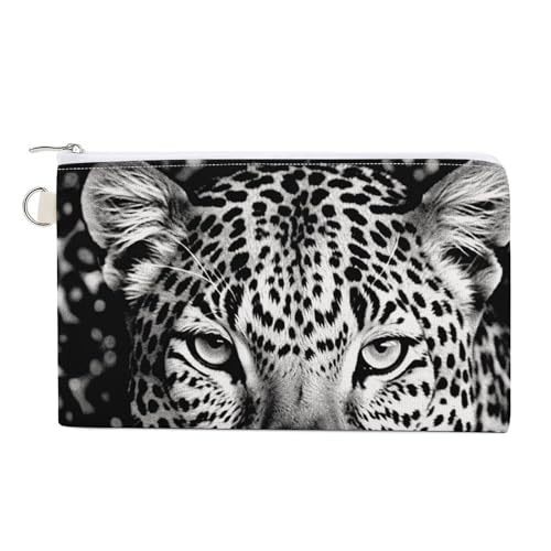 Münzbörse mit Leopardengesicht, mit Schlüsselring, niedliches Kleingeld, tragbar, mit Reißverschluss, für Damen und Herren, Einheitsgröße, Blumenmuster, Schwarz und Weiß, Stil:, Einheitsgröße, von NWTRK