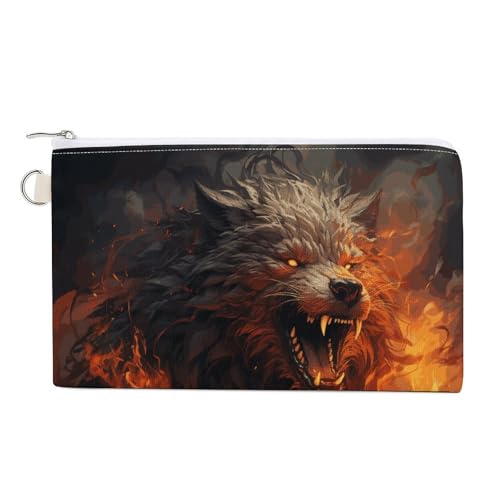 Münzbörse mit Schlüsselring, Motiv: Wilder Wolf im Feuer, niedlicher Kleingeld, tragbar, mit Reißverschluss, für Damen und Herren, Stil, Einheitsgröße, Blumenmuster, Stil:, Einheitsgröße, Blumenmuster von NWTRK