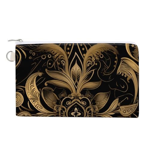 Münzbörse mit Schlüsselring, süßes Kleingeld, tragbar, mit Reißverschluss, für Damen und Herren, Einheitsgröße, Schwarz und goldfarben, Stil:, Einheitsgröße, Blumenmuster von NWTRK