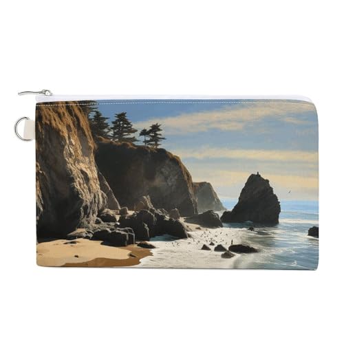 Münzgeldbörse mit Schlüsselring, Motiv: Strand an der Pazifikküste, niedlicher Kleingeld, tragbar, mit Reißverschluss, für Damen und Herren, Stil, Einheitsgröße, Blumenmuster, Stil:, Einheitsgröße, von NWTRK