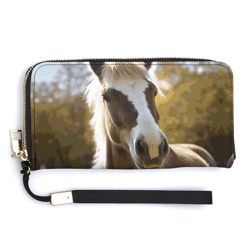 NWTRK Animal Pony Pferd Ledergeldbörse mit Reißverschluss, Clutch-Tasche für Damen, Kreditkartenhalter, Clutch-Geldbörse für Damen, Stil, 20 x 10,5 cm, Stil:, 20.0*10.5cm von NWTRK
