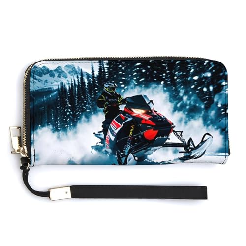 NWTRK Coole Schneemobil-Leder-Geldbörsen mit umlaufendem Reißverschluss, Clutch, Geldbörse für Damen von NWTRK