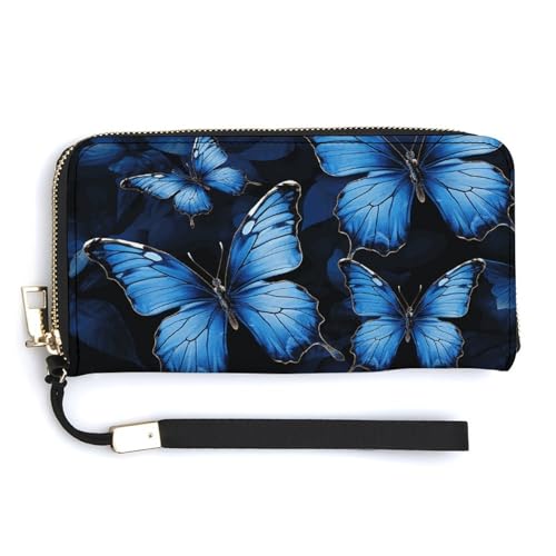 NWTRK Dunkelblaue Schmetterlinge Leder Geldbörsen Reißverschluss um Clutch Damen Kreditkartenetui Clutch Geldbörse für Damen von NWTRK