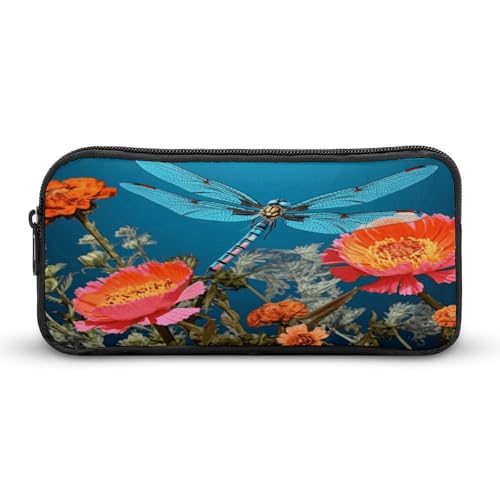 NWTRK Großes Federmäppchen, Libelle und Blume, tragbar, ästhetisches Federmäppchen für Damen und Herren, niedlicher Schreibwaren-Organizer, multifunktionale Make-up-Tasche für Reisen, Büro, Stil:, von NWTRK