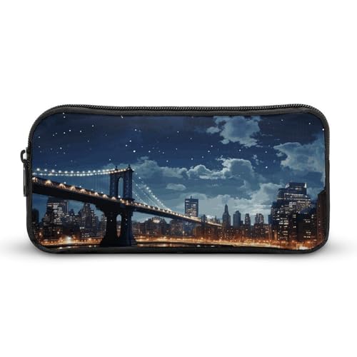 NWTRK Großes Federmäppchen, Motiv: Mondlicht, New York City, tragbares, ästhetisches Federmäppchen für Damen und Herren, niedlicher Schreibwaren-Organizer, multifunktionale Make-up-Tasche für Reisen, von NWTRK