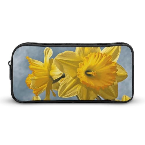 NWTRK Großes Federmäppchen, gelbe Narzissen-Federtasche, tragbar, ästhetisches Federmäppchen für Damen und Herren, niedlicher Schreibwaren-Organizer, multifunktionale Make-up-Tasche für Reisen, Büro, von NWTRK