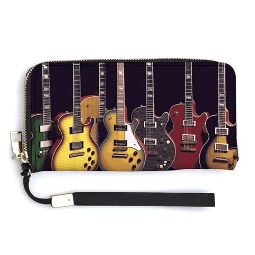 NWTRK Guitar Collection Ledergeldbörsen mit umlaufendem Reißverschluss, Clutch-Tasche für Damen, Kreditkartenetui von NWTRK