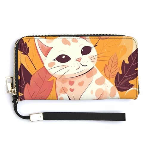 NWTRK Schlichte Cartoon-Katzen-Ledergeldbörse, mit Reißverschluss, Clutch-Tasche für Damen, Kreditkartenhalter, Clutch, Geldbörse für Damen, Stil, 20 x 10,5 cm, Stil:, 20.0*10.5cm von NWTRK