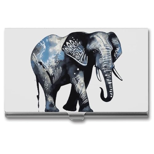 NWTRK Visitenkartenetui, schlank, tragbar, Metall, Elefanten-Blau, Schwarz, Tasche, Namenskartenhalter, Brieftasche für Männer und Frauen, Büro, Reisen, Stil: von NWTRK