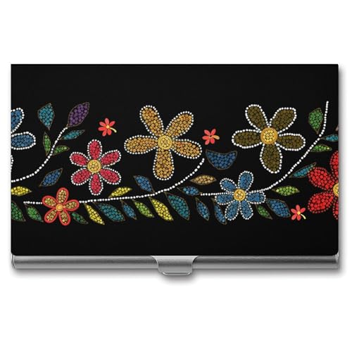 NWTRK Visitenkartenetui Slim Portable Metall Visitenkartenetui Blumen aus Punkte Tasche Namenskartenhalter Brieftasche für Männer Frauen Büro Reisen, Stil: von NWTRK