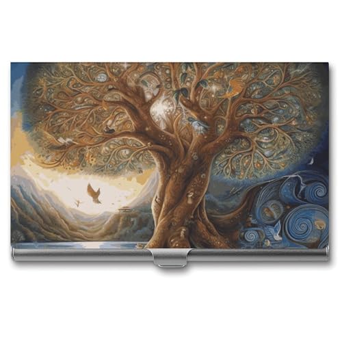 NWTRK Visitenkartenhalter, schlank, tragbar, Metall, Visitenkartenetui, Baum des Lebens, Tasche, Namenskartenhalter, Brieftasche für Männer und Frauen, Büro, Reisen, Stil: von NWTRK