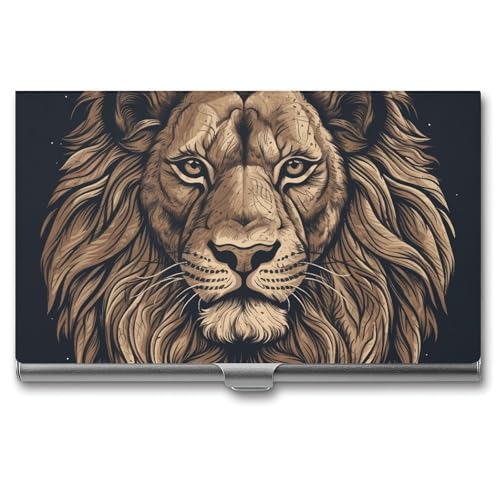 NWTRK Visitenkartenhalter, schlank, tragbar, Metall, Visitenkartenetui, Cartoon-Löwe, Tasche, Namenskartenhalter, Brieftasche für Männer und Frauen, Büro, Reisen von NWTRK