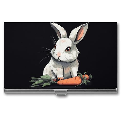 NWTRK Visitenkartenhalter, schlank, tragbar, Metall, Visitenkartenetui, Kaninchen, hält eine Karottentasche, Namenskartenhalter, Brieftasche für Männer und Frauen, Büro, Reisen, Stil: von NWTRK