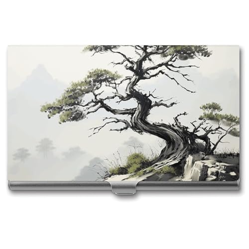 NWTRK Visitenkartenhalter, schlank, tragbar, Metall, Visitenkartenetui, Kiefer auf Berghang, Tasche, Namenskartenhalter, Brieftasche für Männer und Frauen, Büro, Reisen, Stil: von NWTRK